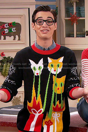 Joey’s laser beam cats Christmas sweater on Liv and Maddie