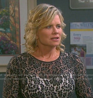 Kayla’s black lace overlay dress on Days of our Lives