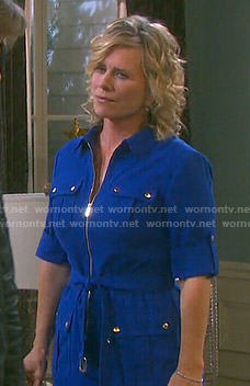 Kayla’s blue zip front shirtdress on Days of our Lives
