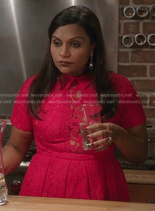 Mindy’s red lace collared dress on The Mindy Project
