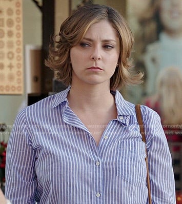 Rebecca’s blue striped shirt on Crazy Ex-Girlfriend