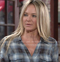 Sharon’s blue plaid shirt on The Young and the Restless