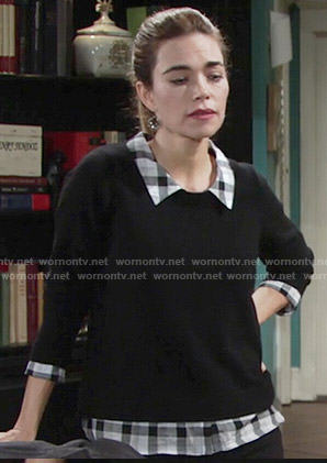 Victoria’s black sweater and checked shirt on The Young and the Restless