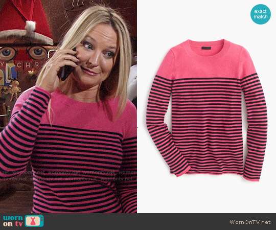 J.Crew Collection Cashmere Long Sleeve T-shirt in Fuschia Navy worn by Sharon Newman (Sharon Case) on The Young and the Restless