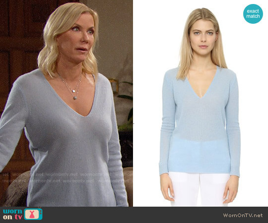Theory Adrianna Cashmere Sweater in Ocean Blue worn by Brooke Logan (Katherine Kelly Lang) on The Bold and the Beautiful