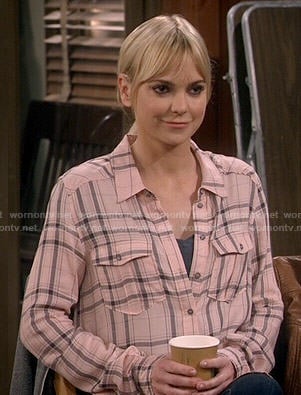 Christy’s pink plaid shirt on Mom