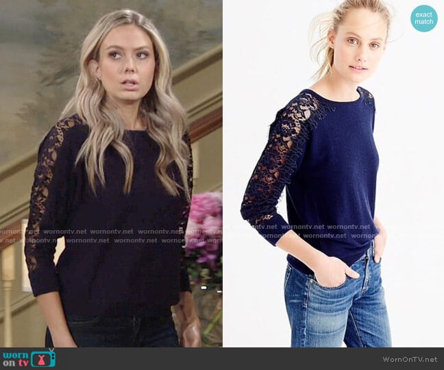 J.Crew Crewneck Sweater with Edged Lace worn by Abby Newman (Melissa Ordway) on The Young and the Restless