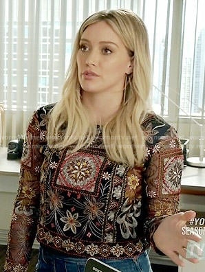 Kelsey’s sheer embroidered top on Younger
