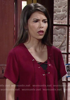 Marisa’s red lace-up crop top on The Young and the Restless