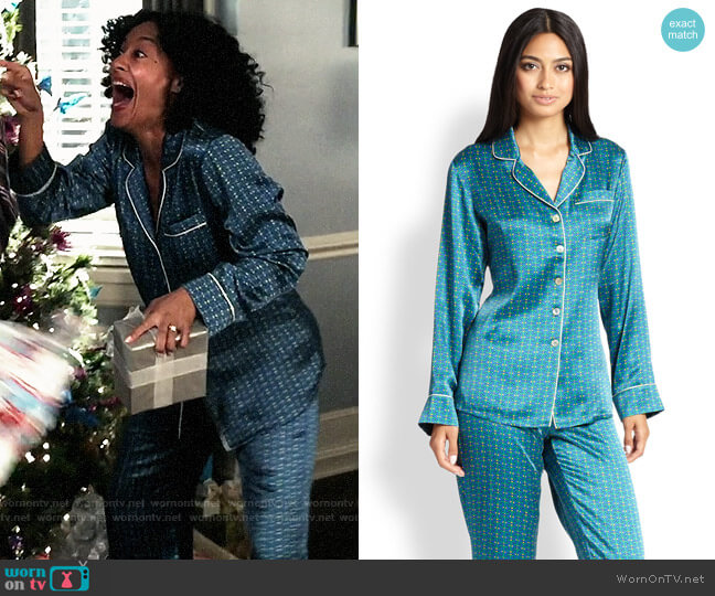 Olivia von Halle Printed Silk Pajamas in Valentina worn by Rainbow Johnson (Tracee Ellis Ross) on Black-ish