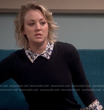Penny’s black layered sweater on The Big Bang Theory
