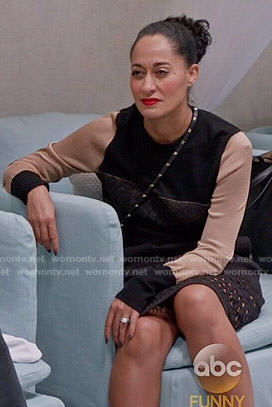 Rainbow’s tan colorblock sweater on Black-ish