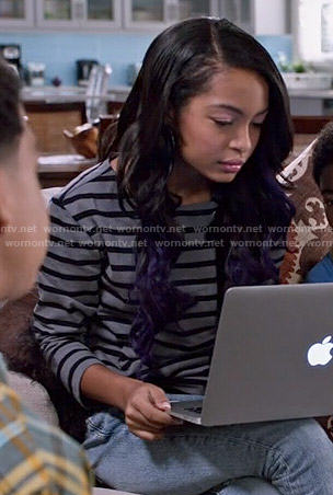 Zoey’s grey striped lace-up top on Black-ish