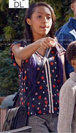 Zoey’s navy and red heart print top on Black-ish