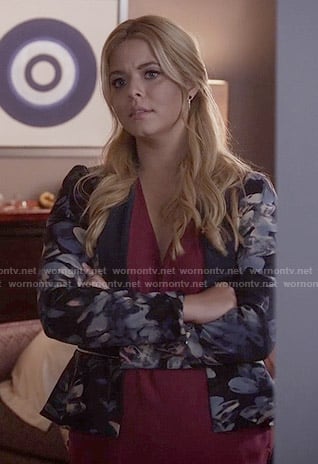 Ali’s black and blue floral blazer on Pretty Little Liars
