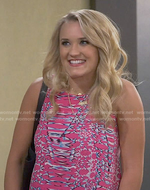 Gabi’s pink abstract print top on Young and Hungry
