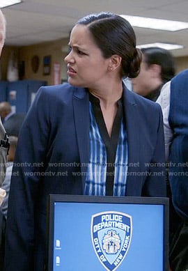 Amy’s blue printed blouse on Brooklyn Nine-Nine
