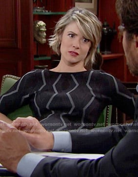 Caroline’s black chevron print dress on The Bold and the Beautiful