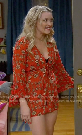 Gabi’s red floral romper on Young and Hungry