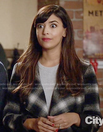 Cece’s black and white checked jacket on New Girl