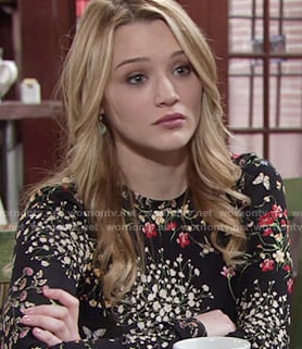 Summer’s black floral long sleeved top on The Young and the Restless