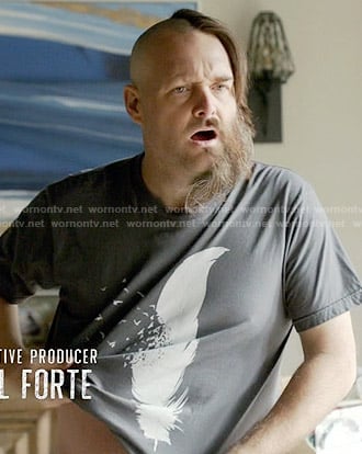 Tandy’s feather graphic tee on Last Man on Earth