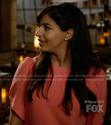 Cece’s coral tulip sleeve dress on New Girl