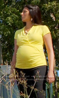 Divya’s yellow wrap maternity top on Royal Pains