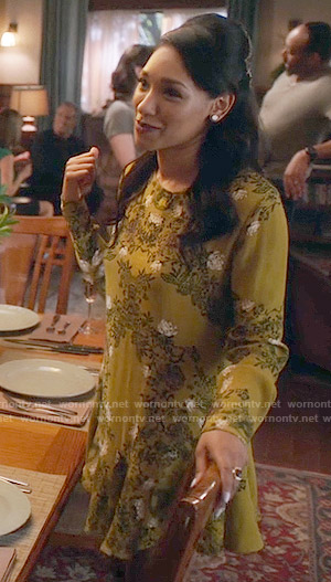 Iris’s yellow floral long sleeved dress on The Flash