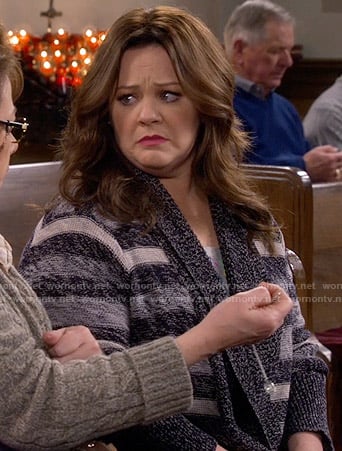 Molly’s grey striped cardigan on Mike and Molly