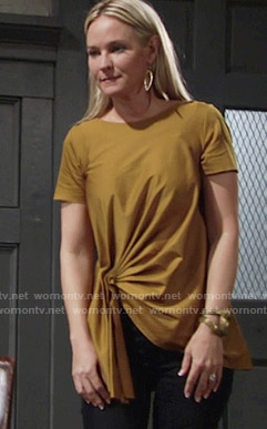 Sharon’s mustard yellow gathered side top on The Young and the Restless