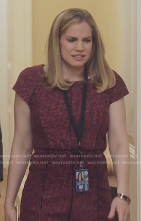Amy’s pink dress with black piping on Veep