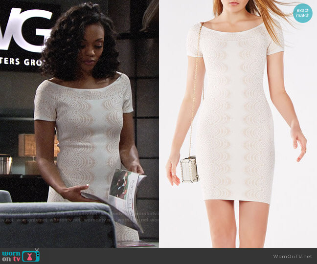 Bcbgmaxazria Kisha Dress in Gardenia Combo worn by Hilary Curtis (Mishael Morgan) on The Young and the Restless