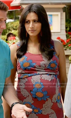 Divya’s red floral maternity dress on Royal Pains