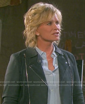 Kayla’s grey suede moto jacket on Days of our Lives