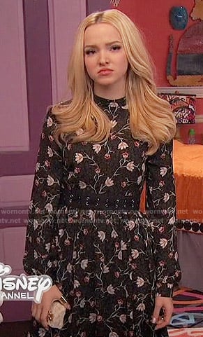Liv’s black floral long sleeved dress on Liv and Maddie
