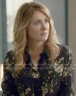 Maura’s black floral print blouse on Rizzoli and Isles