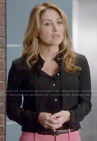 Maura’s black pearl button shirt on Rizzoli and Isles