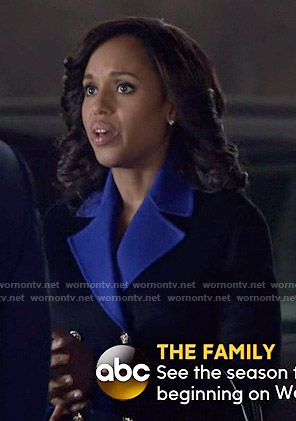 Olivia’s black coat with blue lapel on Scandal