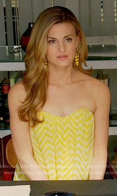 Paige’s yellow chevron striped strapless top on Royal Pains