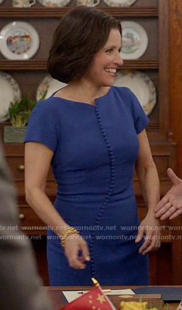Selina’s blue button front dress on Veep