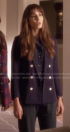 Spencer’s polka dot shirt, green trousers and double breasted blazer on Pretty Little Liars