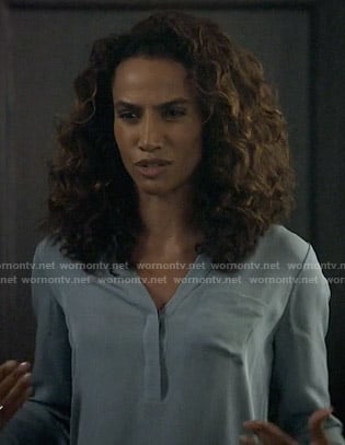 Tess’s blue blouse on Beauty and the Beast
