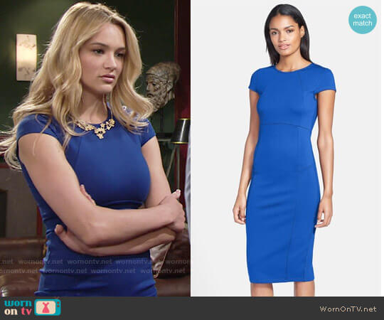 Felicity & Coco Seamed Pencil Dress in Cobalt worn by Summer Newman (Hunter King) on The Young and the Restless