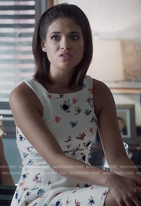 Heather’s white floral dress on Beauty and the Beast
