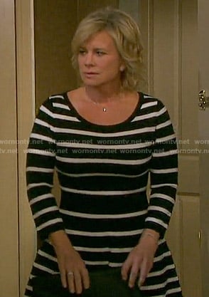 Kayla’s black and white striped dress on Days of our Lives