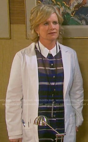 Kayla’s blue striped blouse with white collar on Days of our Lives