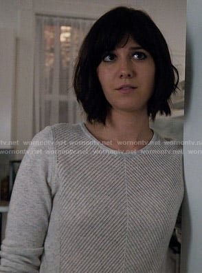 Laurel’s grey chevron stitch sweater on BrainDead