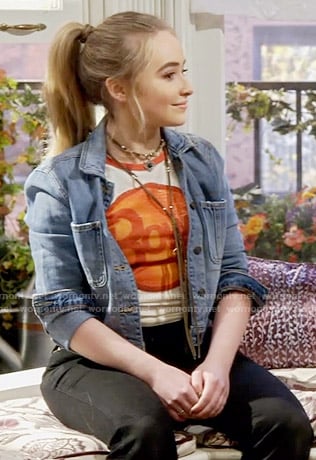 Maya’s bowie t-shirt and denim jacket on Girl Meets World
