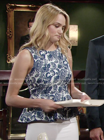 Summer’s blue paisley print peplum top on The Young and the Restless